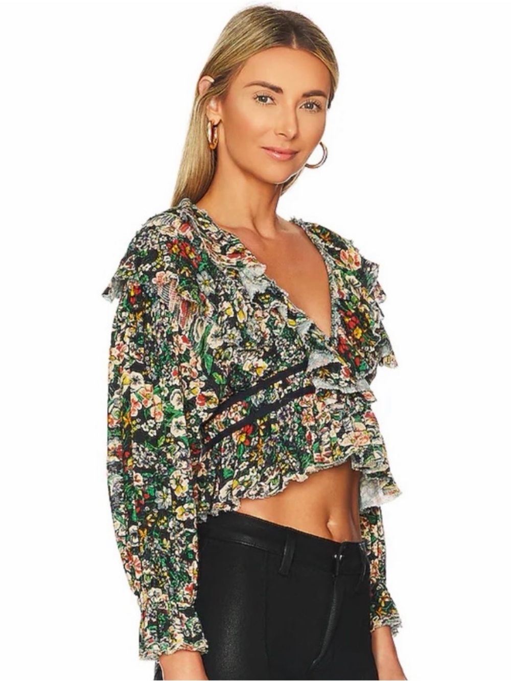 Free People Floral Ruffle Crop Blouse | Boho Peasant Top
